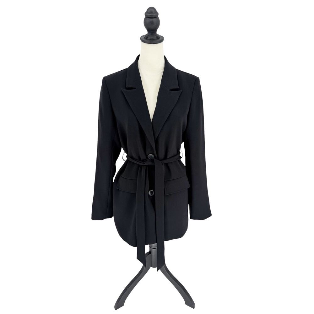 Good American Belted Trench Blazer Jacket Black Coat Size Medium - Picture 5 of 15